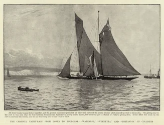 The Channel Yacht-race from Dover to Boulogne, Valkyrie, Vendetta, and Britannia in Collision